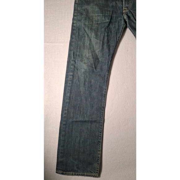 LEVI'S 501 Button Fly Jeans Mens 34-32 Dark Wash Distressed Cowboy EUC - Picture 2 of 15